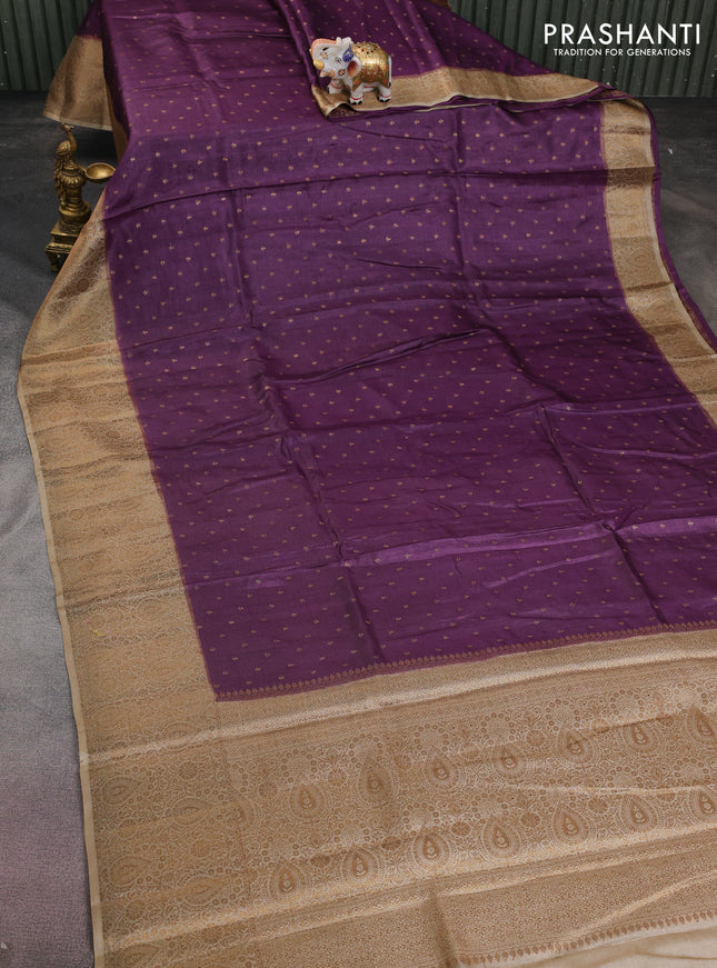 Banarasi tussar silk saree purple and beige with allover thread & zari woven buttas and woven border