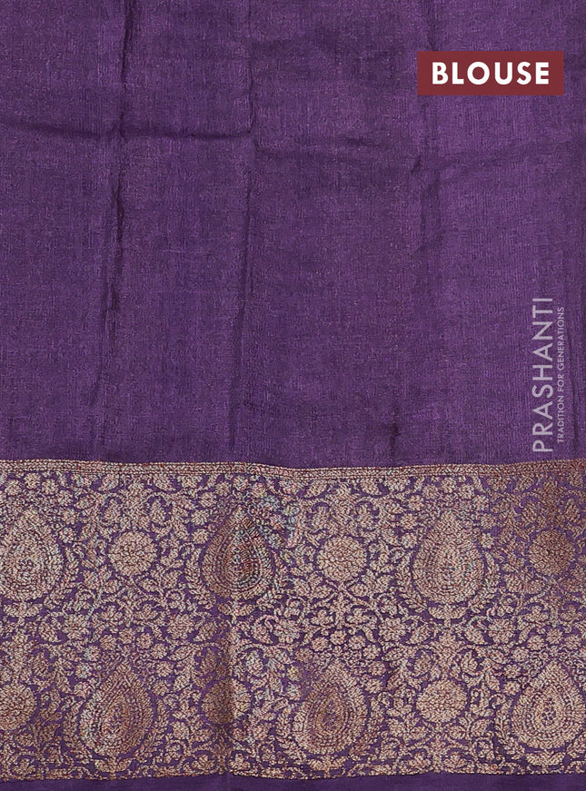 Banarasi tussar silk saree orange and violet with allover thread & zari woven buttas and woven border