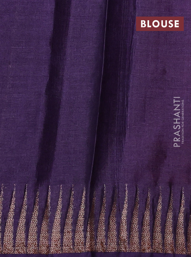 Banarasi tussar silk saree magenta pink and violet with thread & zari woven buttas and temple design woven border