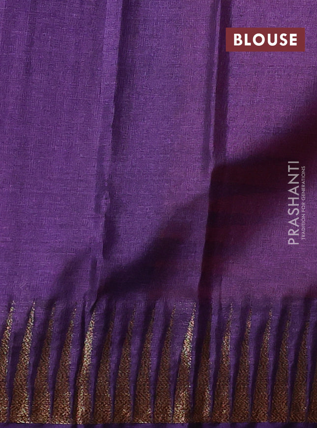 Banarasi tussar silk saree orange and violet with thread & zari woven buttas and temple design woven border