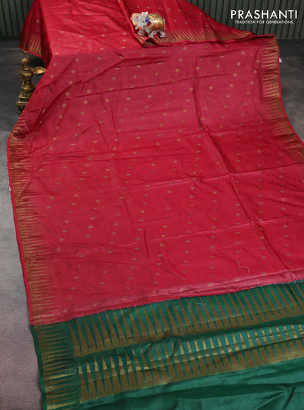 Banarasi tussar silk saree maroon and green with thread & zari woven buttas and temple design woven border