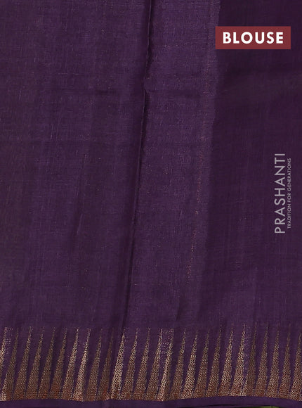 Banarasi tussar silk saree mehendi green and purple with thread & zari woven buttas and temple design woven border