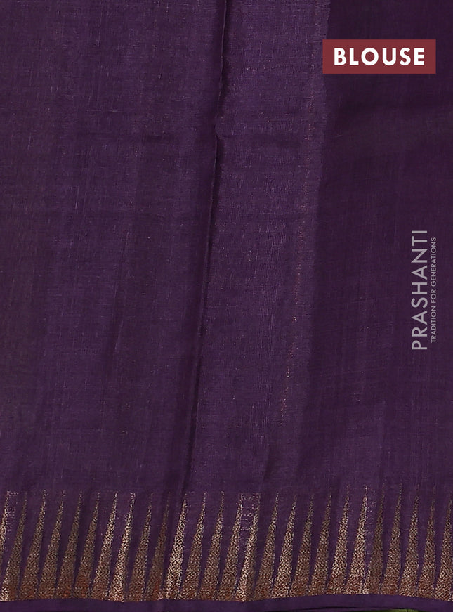 Banarasi tussar silk saree mehendi green and purple with thread & zari woven buttas and temple design woven border