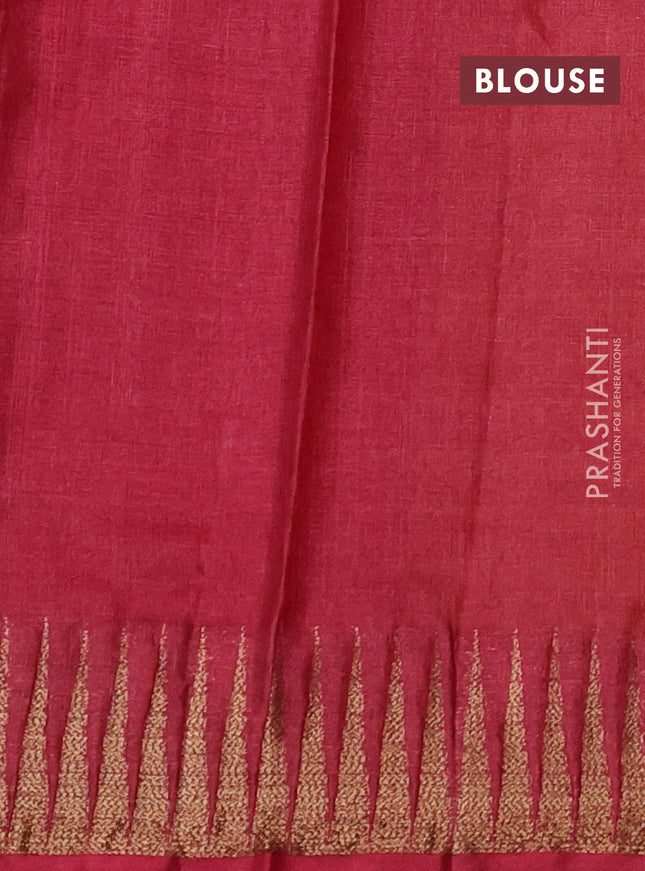 Banarasi tussar silk saree mustard yellow with thread & zari woven buttas and temple design woven border
