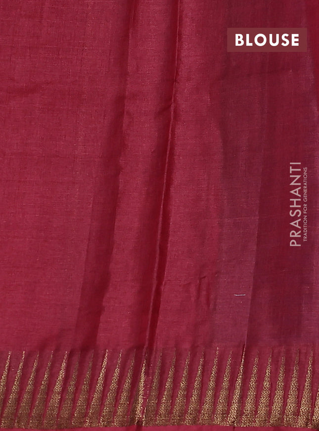 Banarasi tussar silk saree blue and maroon with thread & zari woven buttas and temple design woven border