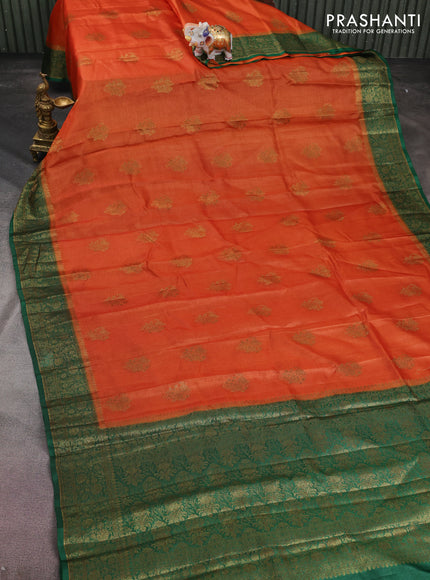 Banarasi tussar silk saree orange and green with thread & zari woven buttas and woven border