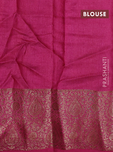 Banarasi tussar silk saree peacock blue and magenta pink with allover thread & zari woven buttas and woven border