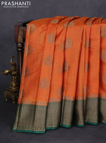 Banarasi tussar silk saree orange and green with thread & zari woven buttas and woven border