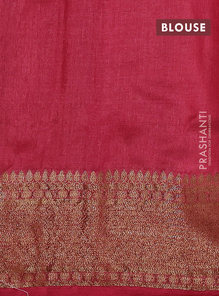 Banarasi tussar silk saree blue and maroon with thread & zari woven buttas and woven border