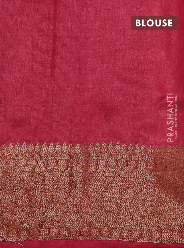 Banarasi tussar silk saree blue and maroon with thread & zari woven buttas and woven border
