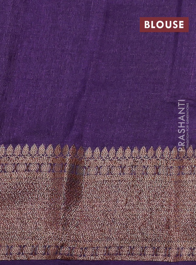 Banarasi tussar silk saree magenta pink and purple with thread & zari woven buttas and woven border