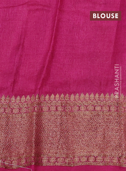 Banarasi tussar silk saree peacock blue and magenta pink with thread & zari woven buttas and woven border