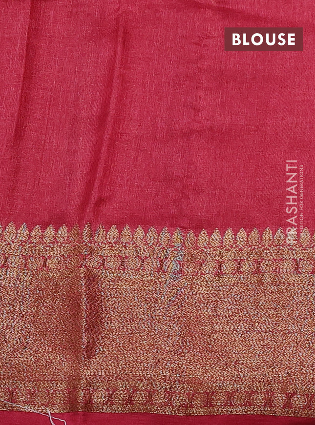 Banarasi tussar silk saree mustard yellow and red with thread & zari woven buttas and woven border
