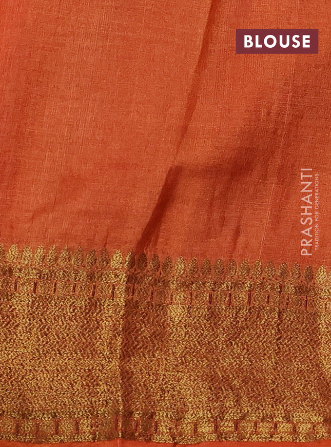 Banarasi tussar silk saree coffee brown and orange with thread & zari woven buttas and woven border