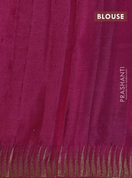 Banarasi tussar silk saree peacock blue and magenta pink with thread & zari woven buttas and temple design woven border
