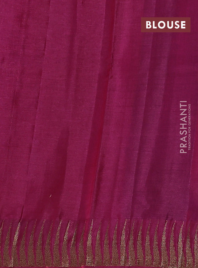 Banarasi tussar silk saree peacock blue and magenta pink with thread & zari woven buttas and temple design woven border