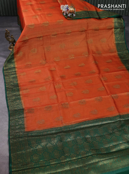 Banarasi tussar silk saree orange and green with thread & zari woven floral buttas and woven border