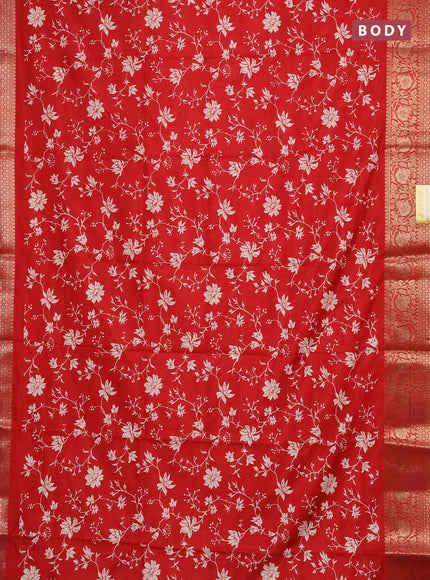 Semi dola saree red with allover prints and zari woven border