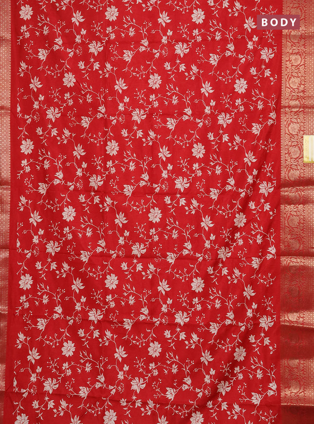 Semi dola saree red with allover prints and zari woven border