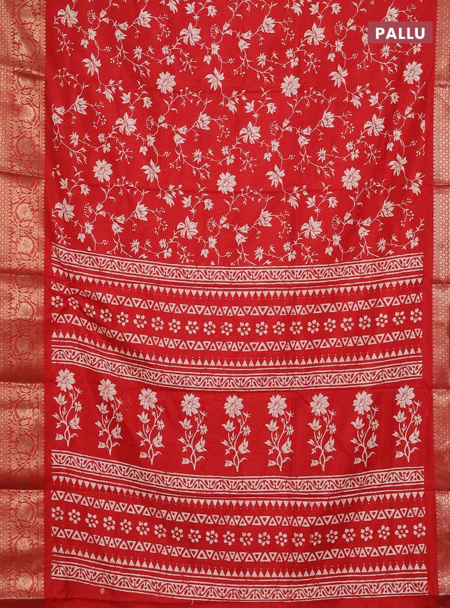 Semi dola saree red with allover prints and zari woven border