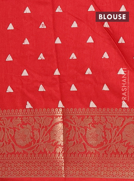 Semi dola saree red with allover prints and zari woven border