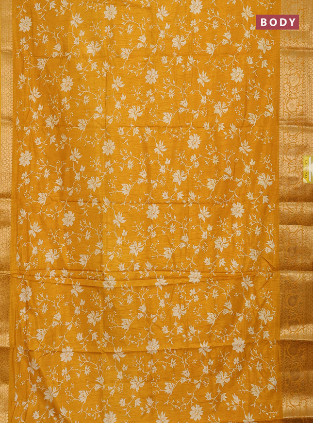 Semi dola saree mustard yellow with allover prints and zari woven border