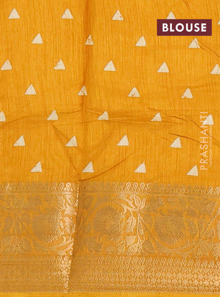 Semi dola saree mustard yellow with allover prints and zari woven border