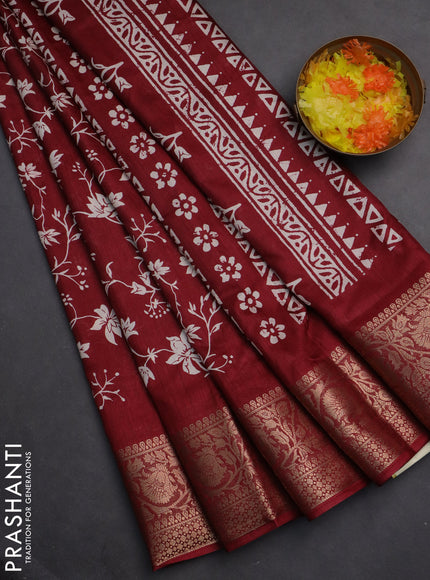 Semi dola saree maroon with allover prints and zari woven border