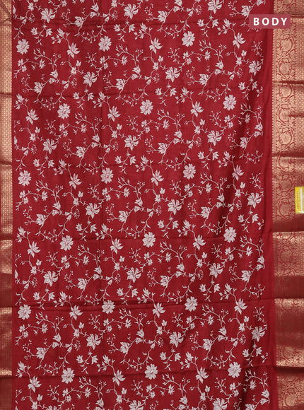 Semi dola saree maroon with allover prints and zari woven border