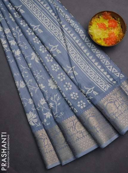Semi dola saree pastel grey with allover prints and zari woven border