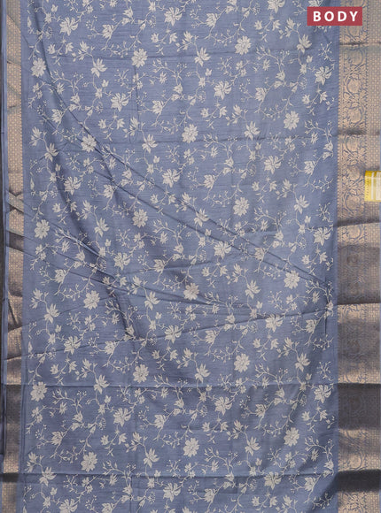 Semi dola saree pastel grey with allover prints and zari woven border