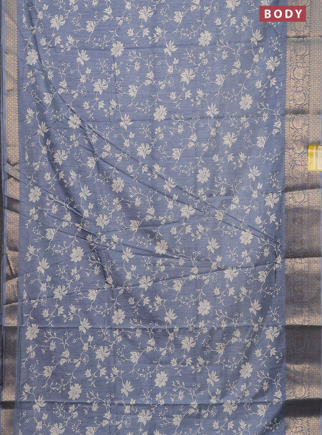 Semi dola saree pastel grey with allover prints and zari woven border