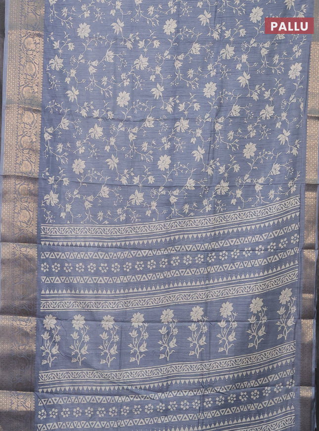 Semi dola saree pastel grey with allover prints and zari woven border