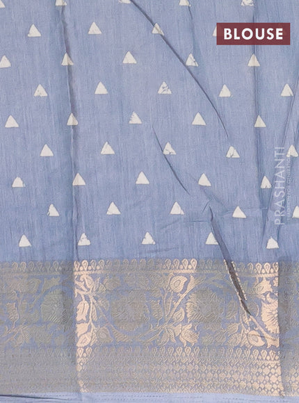 Semi dola saree pastel grey with allover prints and zari woven border