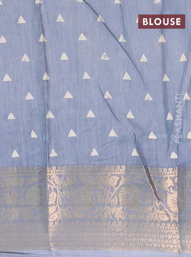 Semi dola saree pastel grey with allover prints and zari woven border