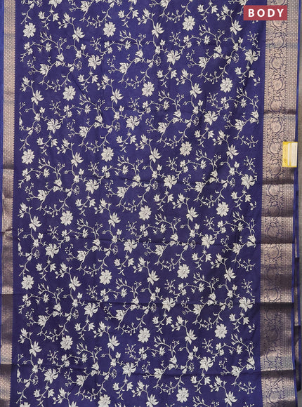 Semi dola saree blue with allover prints and zari woven border