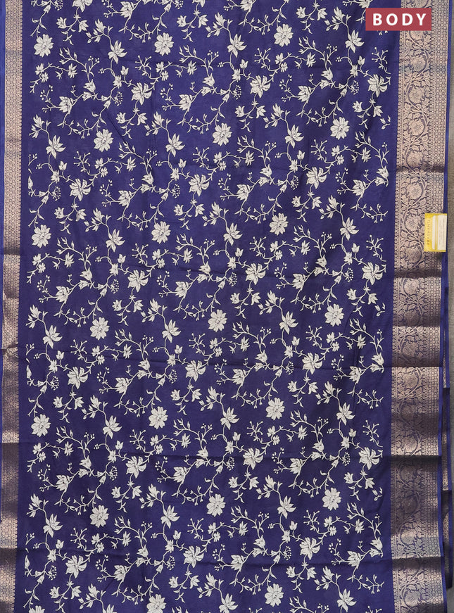 Semi dola saree blue with allover prints and zari woven border