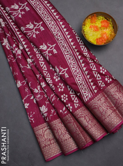 Semi dola saree wine shade with allover prints and zari woven border