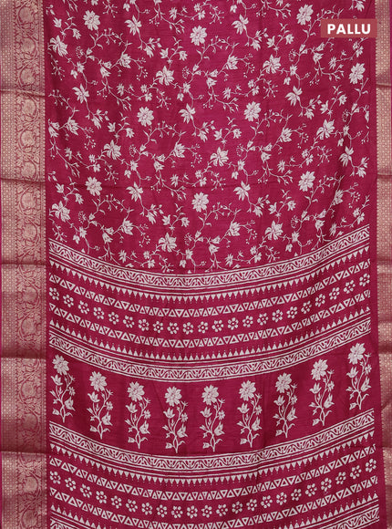 Semi dola saree wine shade with allover prints and zari woven border