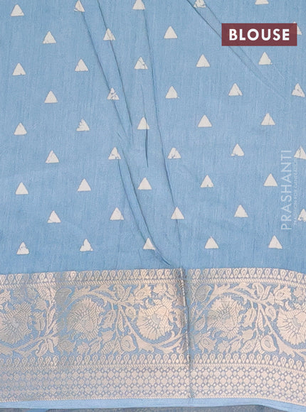 Semi dola saree blue shade with allover prints and zari woven border