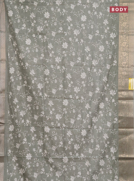 Semi dola saree pastel green with allover prints and zari woven border