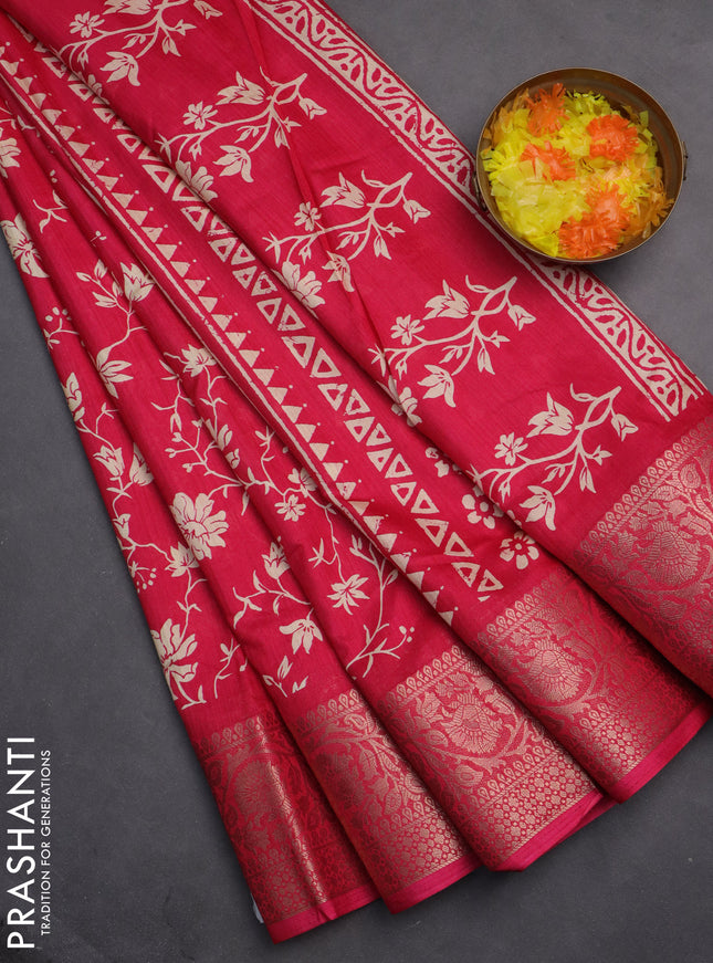 Semi dola saree pink with allover prints and zari woven border