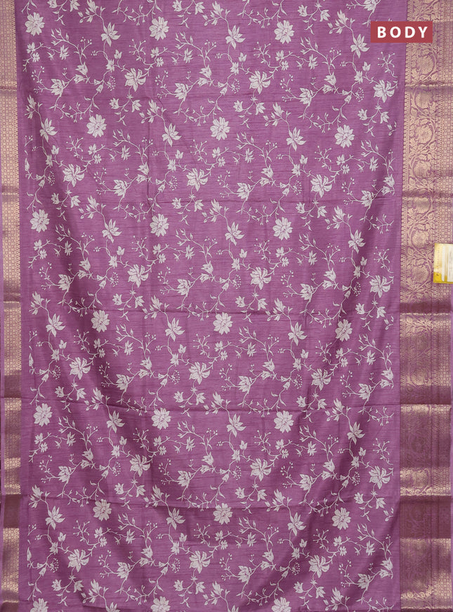 Semi dola saree lavender with allover prints and zari woven border