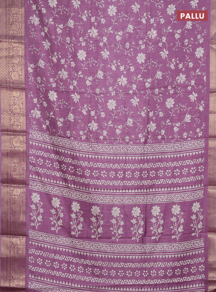 Semi dola saree lavender with allover prints and zari woven border