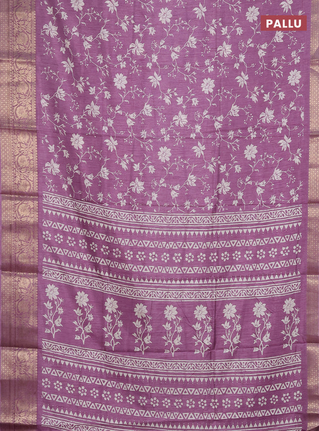 Semi dola saree lavender with allover prints and zari woven border