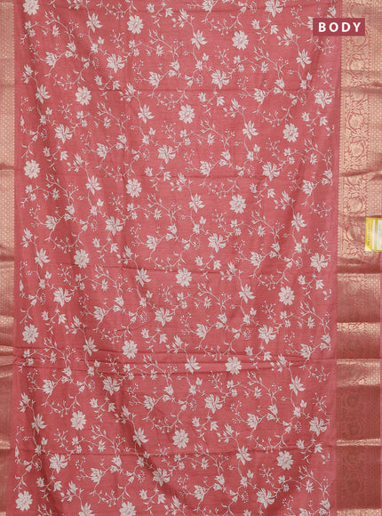 Semi dola saree peach shade with allover prints and zari woven border