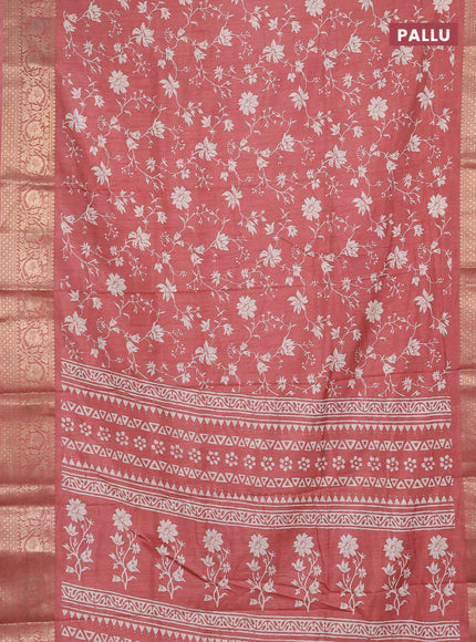 Semi dola saree peach shade with allover prints and zari woven border