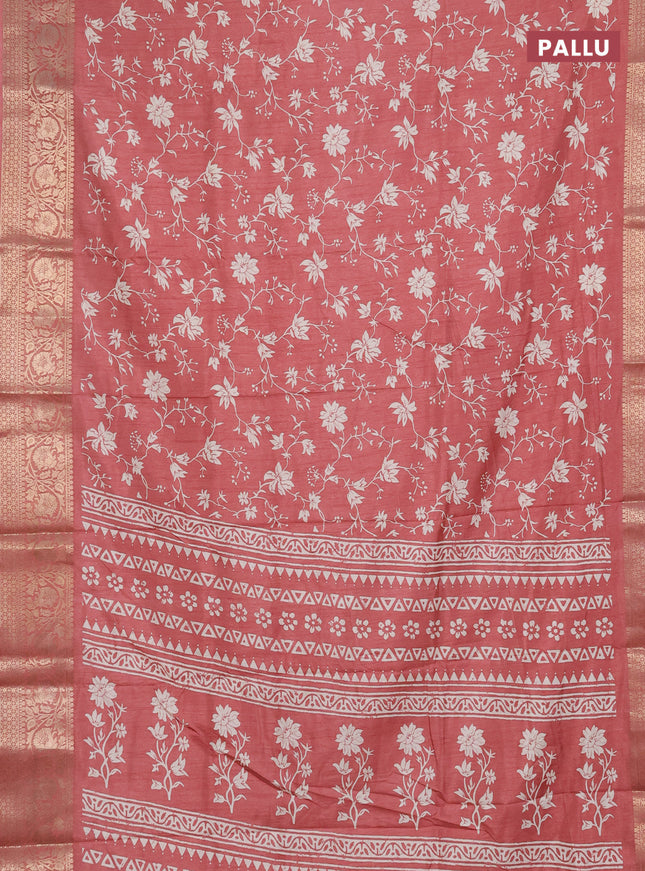 Semi dola saree peach shade with allover prints and zari woven border