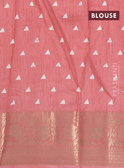 Semi dola saree peach shade with allover prints and zari woven border