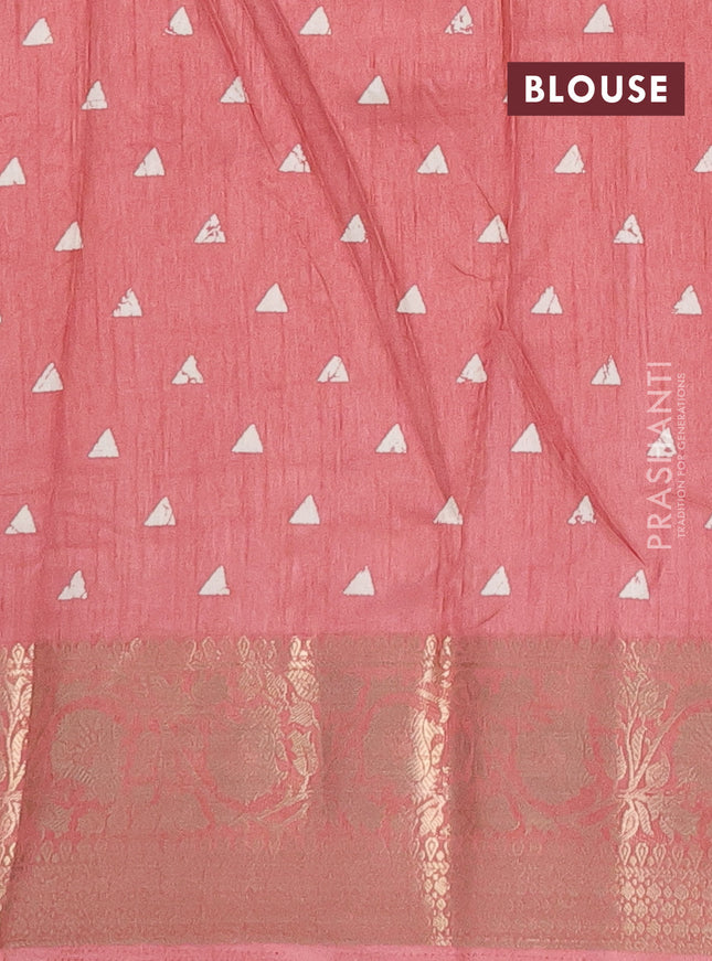 Semi dola saree peach shade with allover prints and zari woven border